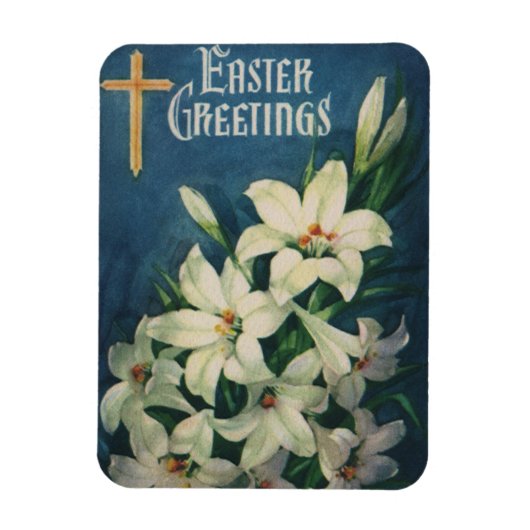 ヴィンテージ宗教復活祭の挨拶、リリーフラワーズ マグネット (縦)
