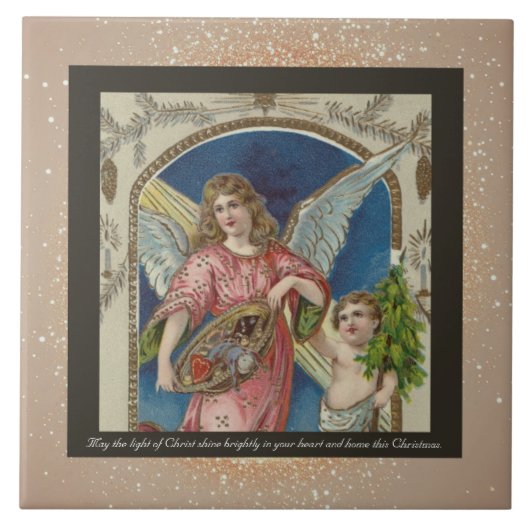 ヴィンテージ宗教的なクリスマスセラミックタイル+願い タイル (正面)