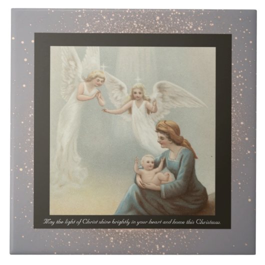 ヴィンテージ宗教的なクリスマスセラミックタイル+願い タイル (正面)