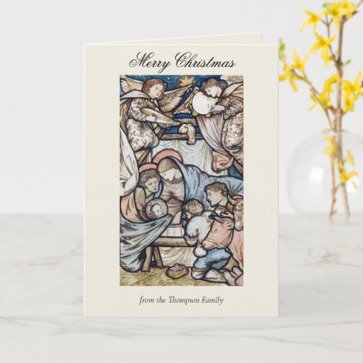 ヴィンテージ宗教的なクリスマス出生キリスト教の喜び カード (黄色い花)