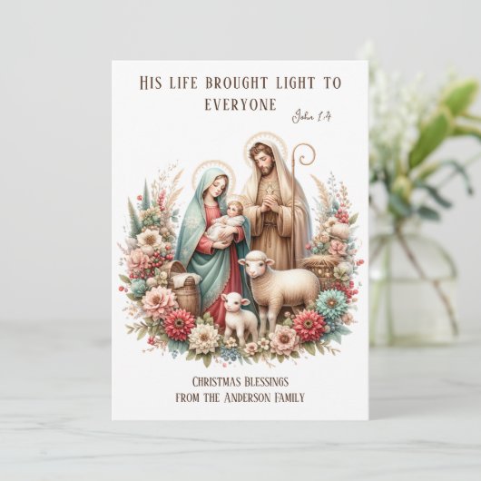 ヴィンテージ宗教的なクリスマス出生フローラ シーズンカード (スタンド正面)