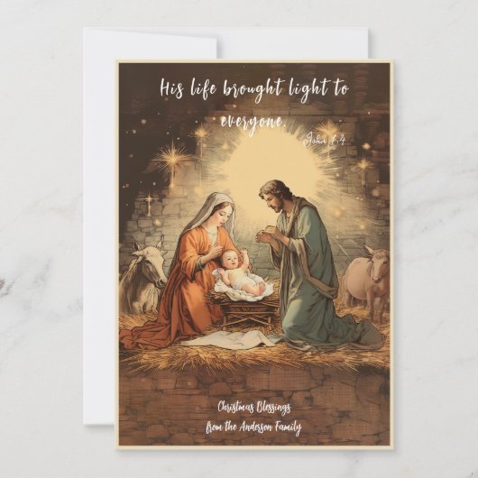 ヴィンテージ宗教的なクリスマス出生ホリーファミリー シーズンカード (正面)