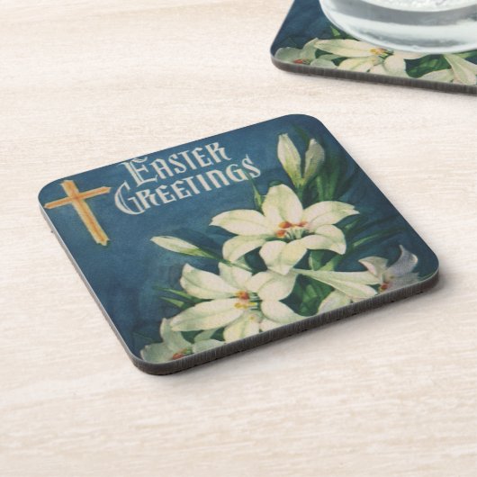ヴィンテージ宗教的な復活祭の挨拶、ユリの花 コースター (左側)