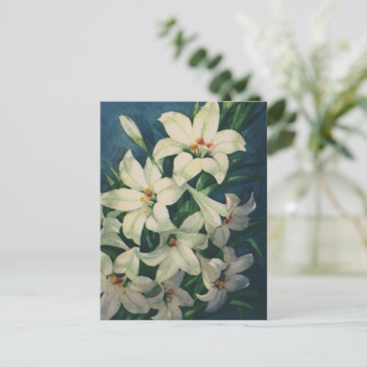 ヴィンテージ宗教的な復活祭の挨拶、ユリの花 シーズンポストカード (スタンド正面)