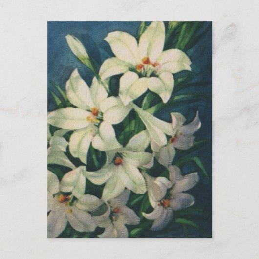 ヴィンテージ宗教的な復活祭の挨拶、ユリの花 シーズンポストカード (正面)
