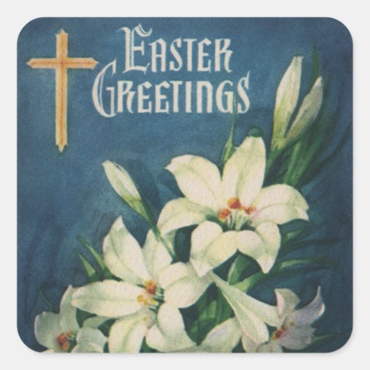 ヴィンテージ宗教的な復活祭の挨拶、ユリの花 スクエアシール (正面)