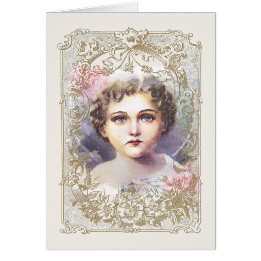 ヴィンテージ宗教的イエズスの水の色ピンクのバラ (正面)