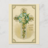 ヴィンテージ宗教的キリスト教復活祭フローラ十字架 シーズンポストカード (正面)