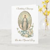 ヴィンテージ宗教的ヴァージンメアリーハッピーバースデーカード カード (黄色い花)