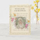 ヴィンテージ宗教的ヴァージンメアリーメモリアレ祈りの言葉カード カード (黄色い花)