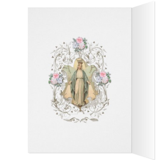 ヴィンテージ宗教的ヴァージンメアリー祈りの言葉ピンクローズ (内側 (左))