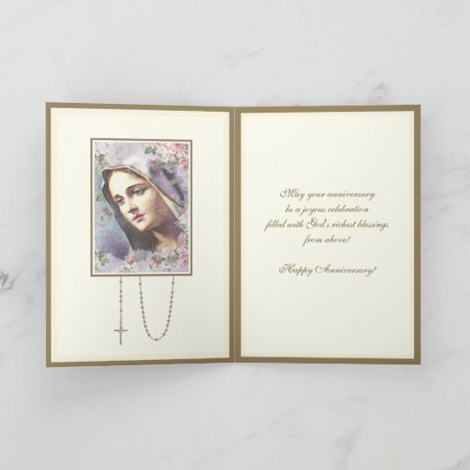 ヴィンテージ宗教的ヴァージンメリーアニバーサリーヌン カード (内部)