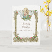 ヴィンテージ宗教的ヴァージンメリーイエス誕生日 カード (黄色い花)