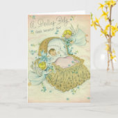 ヴィンテージ宗教的新生児グリーティングカード カード (黄色い花)