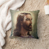 ヴィンテージ宗教的、ハローとイエスキリストポートレート クッション (ブランケット)