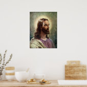 ヴィンテージ宗教的、ハローとイエスキリストポートレート ポスター (キッチン)
