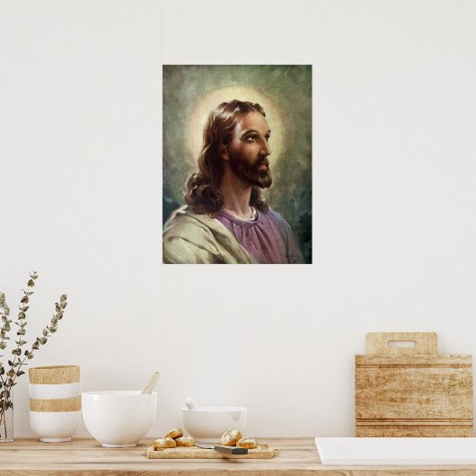 ヴィンテージ宗教的、ハローとイエスキリストポートレート ポスター (キッチン)