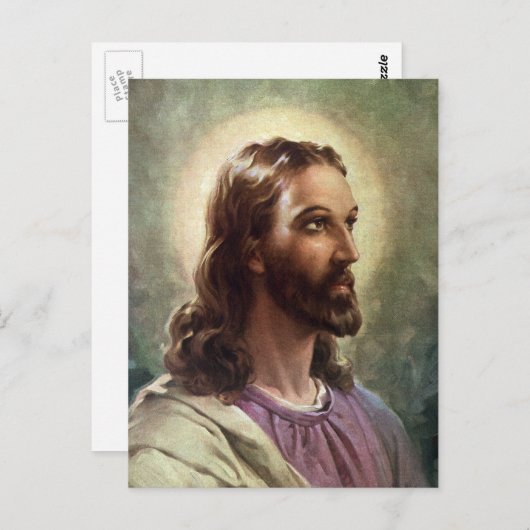 ヴィンテージ宗教的、ハローとイエスキリストポートレート ポストカード (正面/裏面)