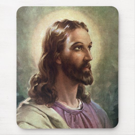 ヴィンテージ宗教的、ハローとイエスキリストポートレート マウスパッド (正面)