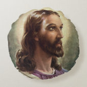 ヴィンテージ宗教的、ハローとイエスキリストポートレート ラウンドクッション (裏面)