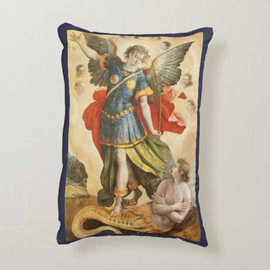 ヴィンテージ宗教聖ミカエルはルシファーを倒す アクセントクッション (裏面(縦))
