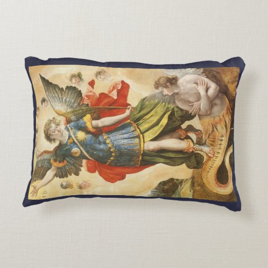 ヴィンテージ宗教聖ミカエルはルシファーを倒す アクセントクッション (裏面)