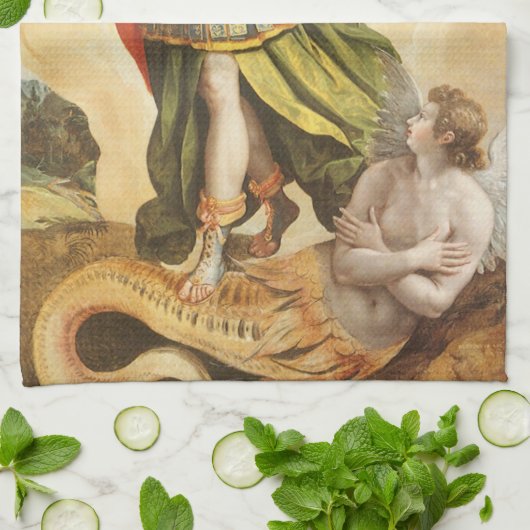 ヴィンテージ宗教聖ミカエルはルシファーを倒す キッチンタオル (折り畳み)