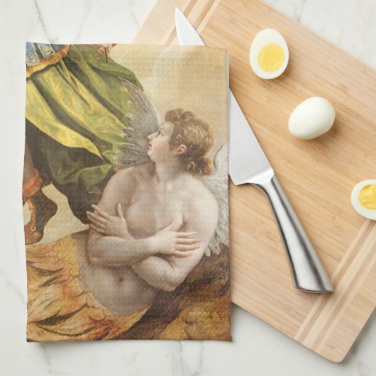 ヴィンテージ宗教聖ミカエルはルシファーを倒す キッチンタオル (四つ折り)