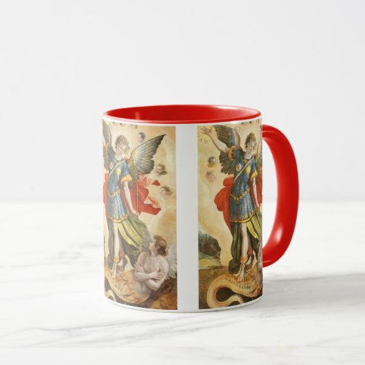 ヴィンテージ宗教聖ミカエルはルシファーを倒す マグカップ (正面右)