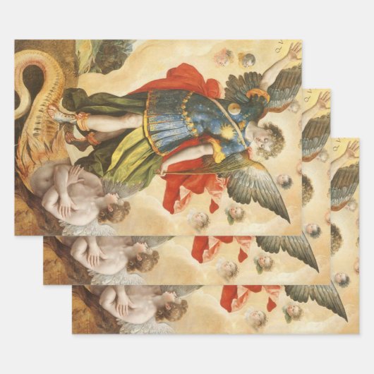 ヴィンテージ宗教聖ミカエルはルシファーを倒す ラッピングペーパーシート (セット)