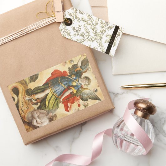 ヴィンテージ宗教聖ミカエルはルシファーを倒す 長方形シール (ギフト)