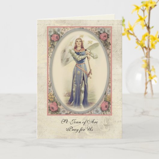 ヴィンテージ宗教聖ヨアンオブアーク祈りの言葉  カード (黄色い花)