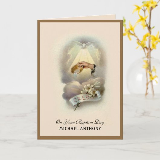 ヴィンテージ宗教聖餐式バプテスマベビー カード (黄色い花)