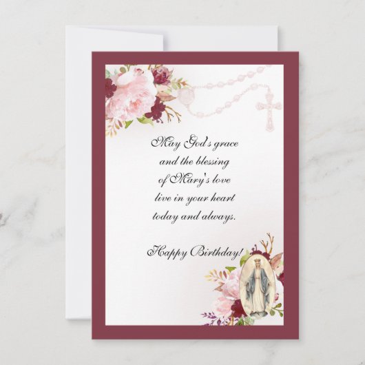 ヴィンテージ宗教誕生日ヴァージンメアリーホリーロザリオ カード (正面)