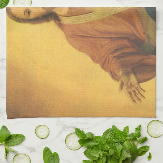 ヴィンテージ宗教、イエスキリストの聖なるハート キッチンタオル (折り畳み)