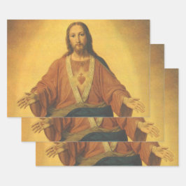 ヴィンテージ宗教、イエスキリストの聖なるハート ラッピングペーパーシート