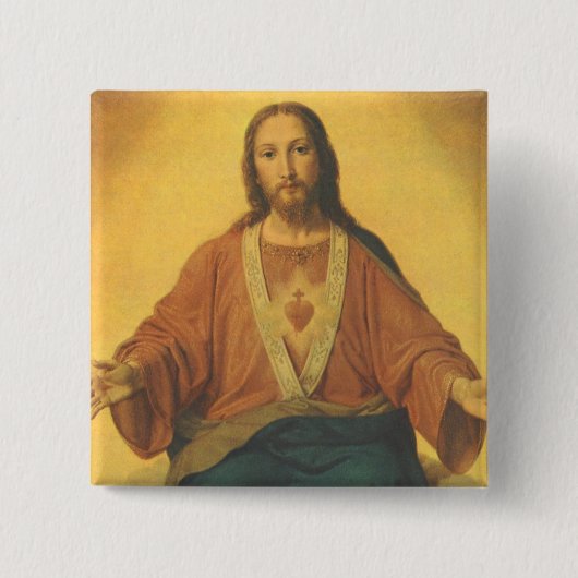 ヴィンテージ宗教、イエスキリストの聖なるハート 缶バッジ (正面)