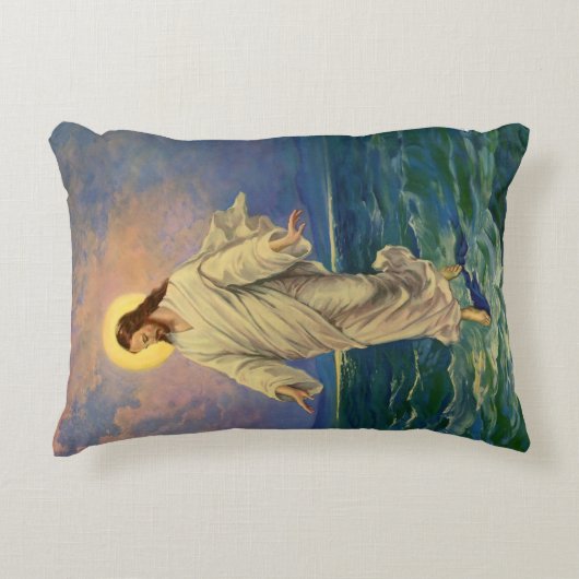 ヴィンテージ宗教、イエス・キリストは水の歩くである アクセントクッション (正面)
