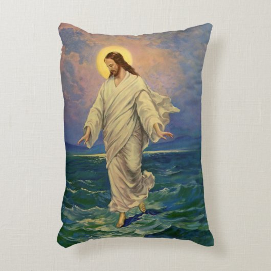 ヴィンテージ宗教、イエス・キリストは水の歩くである アクセントクッション (正面(垂直))