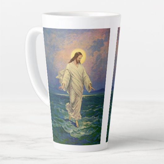 ヴィンテージ宗教、イエス・キリストは水の歩くである カフェラテマグ (左アングル)