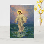ヴィンテージ宗教、イエス・キリストは水の歩くである カード (黄色い花)
