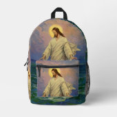 ヴィンテージ宗教、イエス・キリストは水の歩くである プリントバックパック (正面)