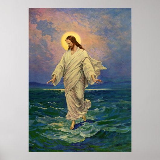 ヴィンテージ宗教、イエス・キリストは水の歩くである ポスター (正面)