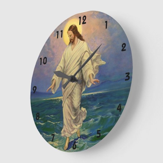 ヴィンテージ宗教、イエス・キリストは水の歩くである ラージ壁時計 (傾斜)