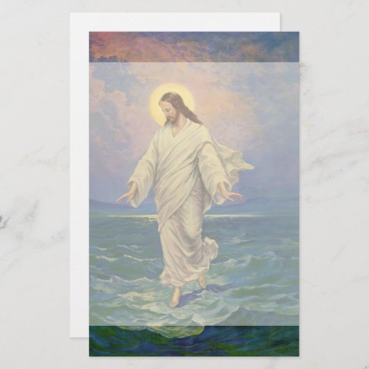 ヴィンテージ宗教、イエス・キリストは水の歩くである 便箋 (正面/裏面)