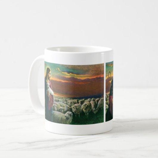 ヴィンテージ宗教、キリストの羊の群れ コーヒーマグカップ (正面左)