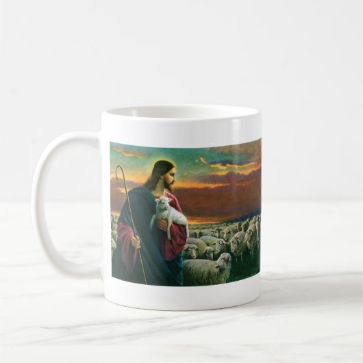 ヴィンテージ宗教、キリストの羊の群れ コーヒーマグカップ (左)