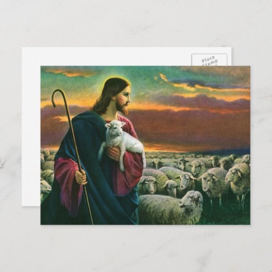 ヴィンテージ宗教、キリストの羊の群れ ポストカード (正面/裏面)