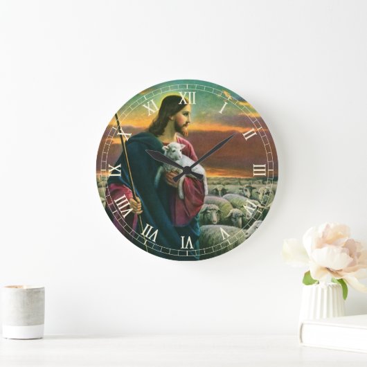 ヴィンテージ宗教、キリストの羊の群れ ラージ壁時計 (ホーム)