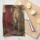 ヴィンテージ宗教、キリストは良い羊飼い 羊の群れ キッチンタオル (四つ折り)